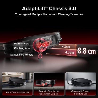 Roborock Saros 20 – AdaptiLift™ Chassis 3.0 for Smooth Threshold Crossing, Powered by 36,000 Pa Suction